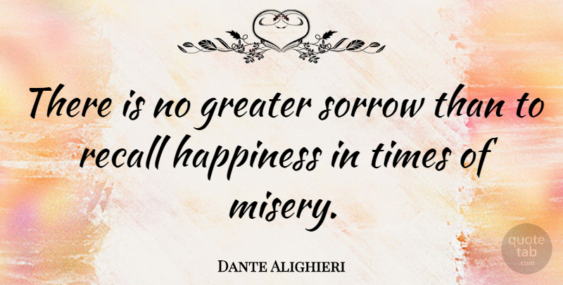 Dante Alighieri Quote About Inspirational, Happiness, Sad: There Is No Greater Sorrow...