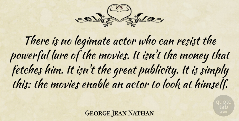 George Jean Nathan Quote About Powerful, Actors, Publicity: There Is No Legimate Actor...