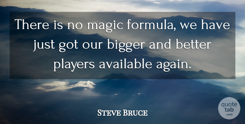 Steve Bruce Quote About Available, Bigger, Magic, Players: There Is No Magic Formula...