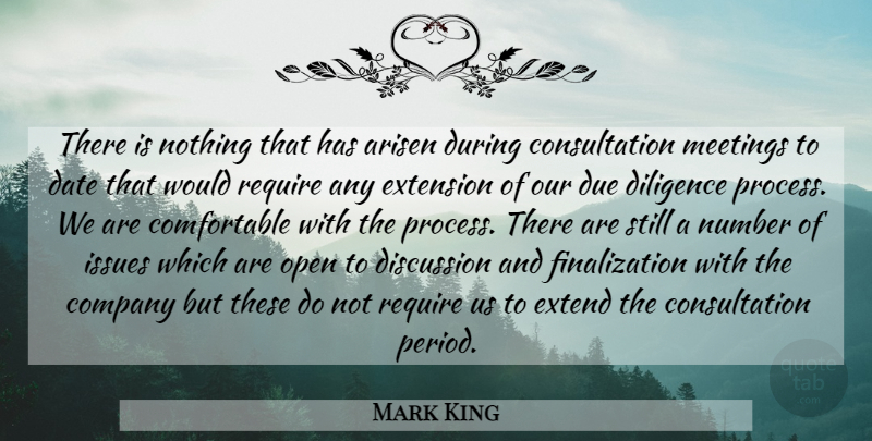 Mark King Quote About Arisen, Company, Date, Diligence, Discussion: There Is Nothing That Has...