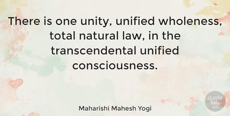 Maharishi Mahesh Yogi Quote About Law, Unity, Consciousness: There Is One Unity Unified...