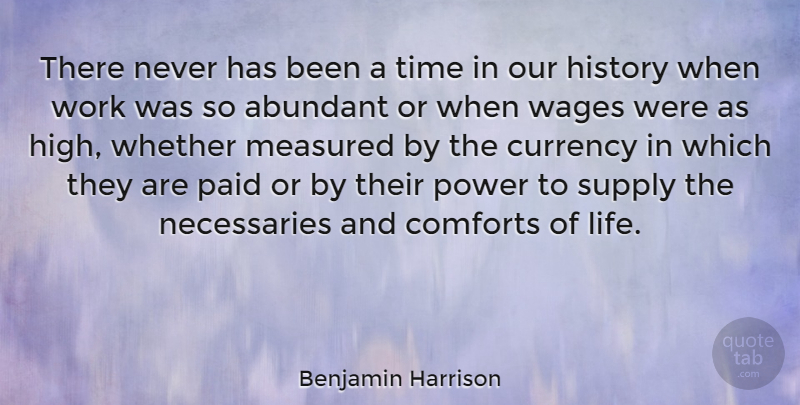 Benjamin Harrison Quote About Wages, Comfort, Currency: There Never Has Been A...