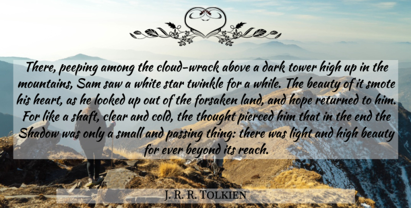 J. R. R. Tolkien Quote About Faith, Stars, Heart: There Peeping Among The Cloud...