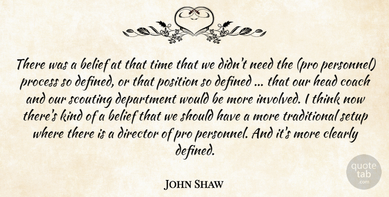 John Shaw Quote About Belief, Clearly, Coach, Defined, Department: There Was A Belief At...