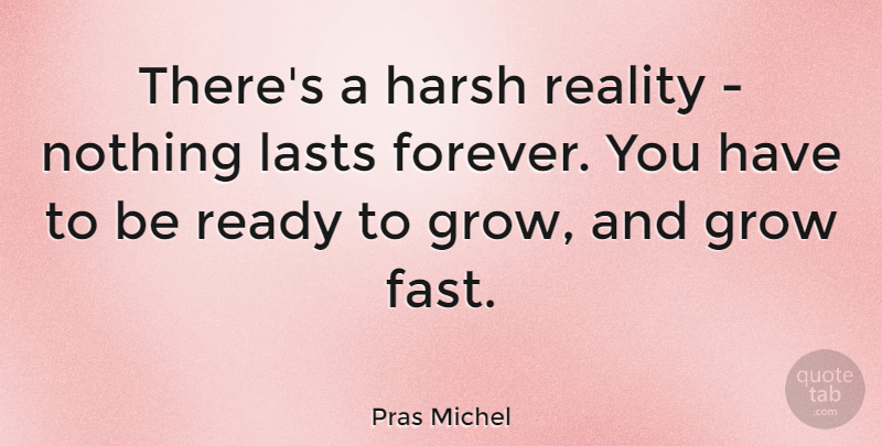Pras Michel Quote About Reality, Forever, Lasts: Theres A Harsh Reality Nothing...