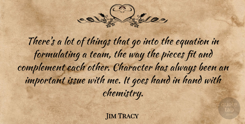 Jim Tracy Quote About Character, Complement, Equation, Fit, Goes: Theres A Lot Of Things...