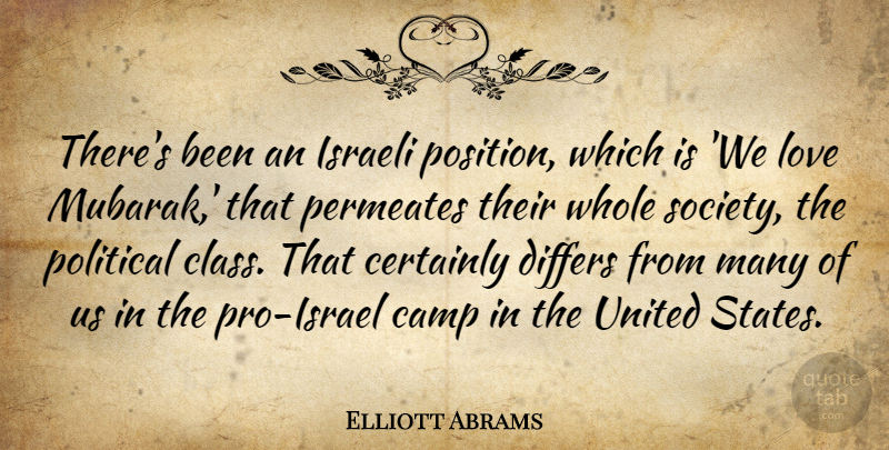 Elliott Abrams Quote About Camp, Certainly, Differs, Israeli, Love: Theres Been An Israeli Position...