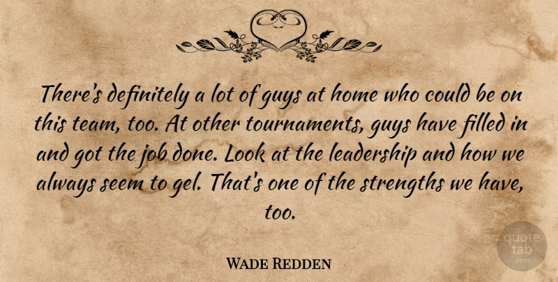 Wade Redden Quote About Definitely, Filled, Guys, Home, Job: Theres Definitely A Lot Of...