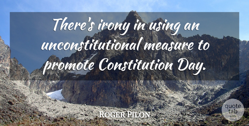 Roger Pilon Quote About Constitution, Irony, Measure, Promote, Using: Theres Irony In Using An...