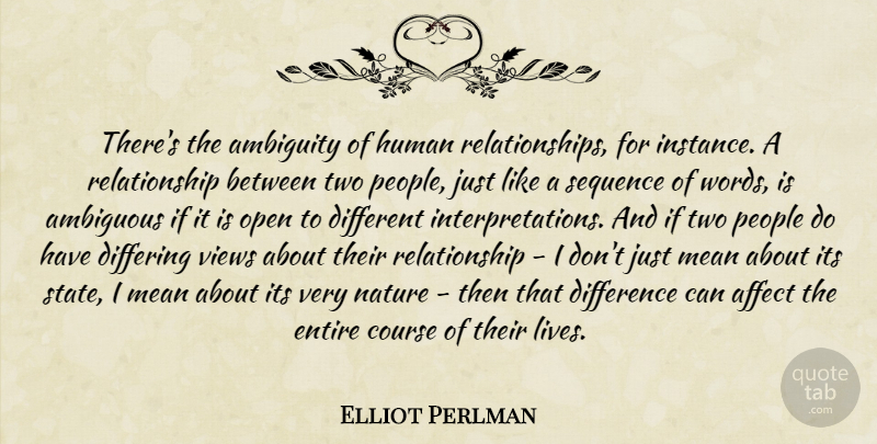 Elliot Perlman Quote About Mean, Views, Two: Theres The Ambiguity Of Human...