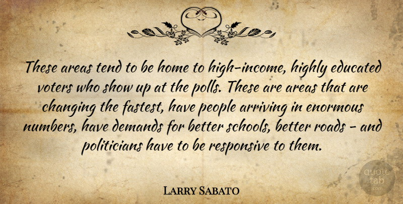 Larry Sabato Quote About Areas, Arriving, Changing, Demands, Educated: These Areas Tend To Be...