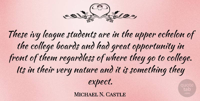 Michael N. Castle Quote About Opportunity, College, Ivy: These Ivy League Students Are...