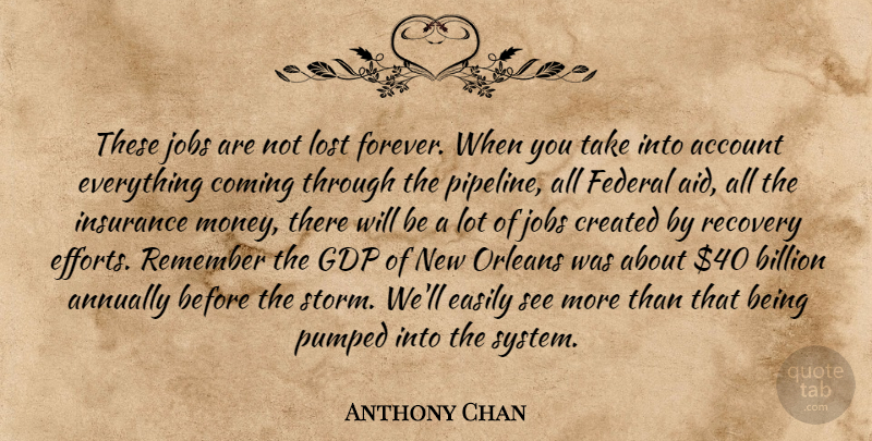 Anthony Chan Quote About Account, Billion, Coming, Created, Easily: These Jobs Are Not Lost...