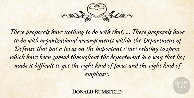 Donald Rumsfeld Quote About Defense, Department, Difficult, Focus, Issues: These Proposals Have Nothing To...