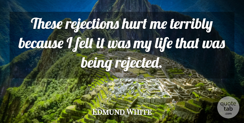 Edmund White Quote About Hurt, Rejection, Rejected: These Rejections Hurt Me Terribly...