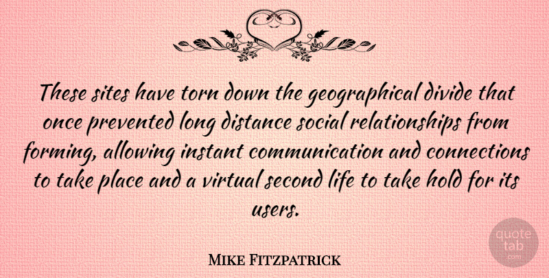 Mike Fitzpatrick Quote About Distance, Communication, Long: These Sites Have Torn Down...