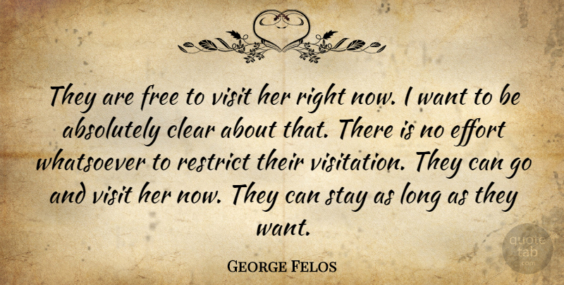 George Felos Quote About Absolutely, Clear, Effort, Free, Restrict: They Are Free To Visit...