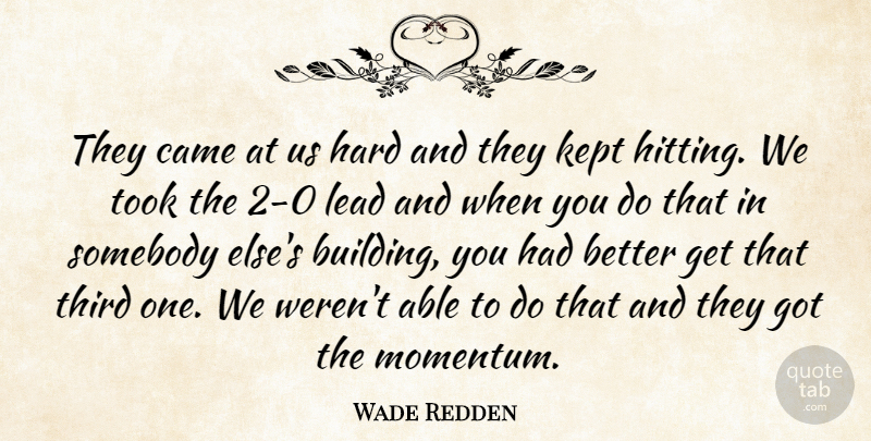 Wade Redden Quote About Came, Hard, Kept, Lead, Somebody: They Came At Us Hard...