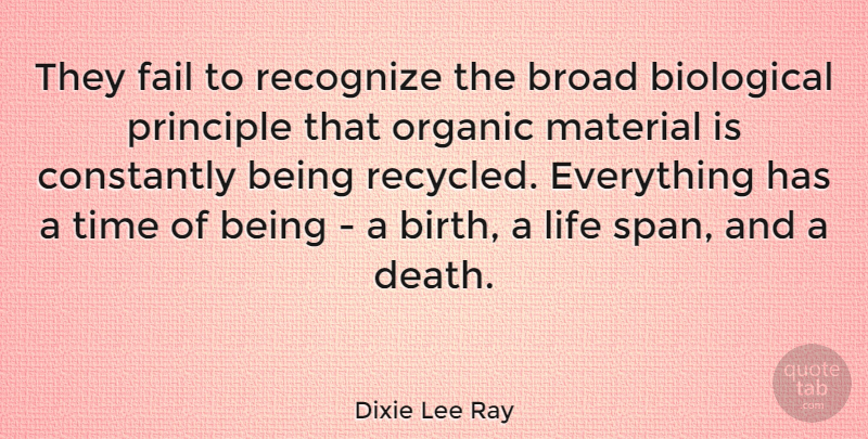 Dixie Lee Ray Quote About Principles, Recycling, Birth: They Fail To Recognize The...