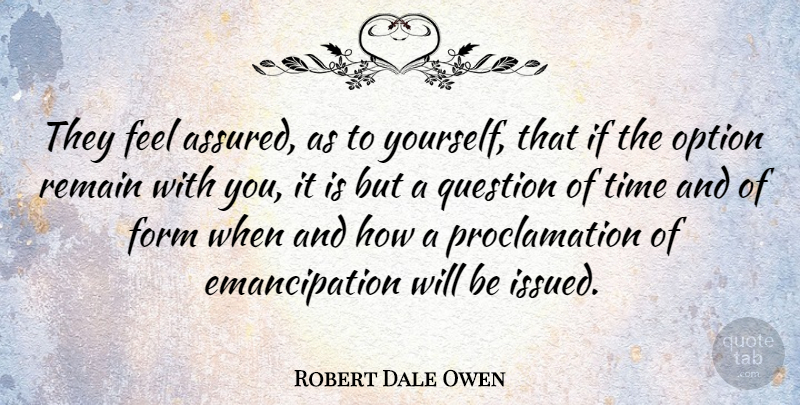 Robert Dale Owen Quote About Form, Option, Question, Remain, Time: They Feel Assured As To...