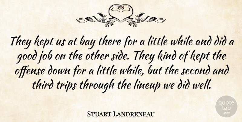 Stuart Landreneau Quote About Bay, Good, Job, Kept, Offense: They Kept Us At Bay...