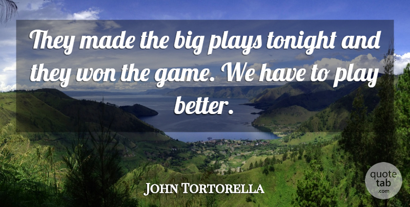 John Tortorella Quote About Plays, Tonight, Won: They Made The Big Plays...