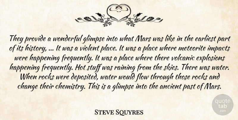 Steve Squyres Quote About Ancient, Change, Earliest, Explosions, Flow: They Provide A Wonderful Glimpse...