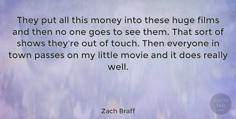 Zach Braff Quote About Films, Goes, Huge, Money, Passes: They Put All This Money...
