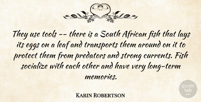 Karin Robertson Quote About African, Eggs, Fish, Lays, Leaf: They Use Tools There Is...