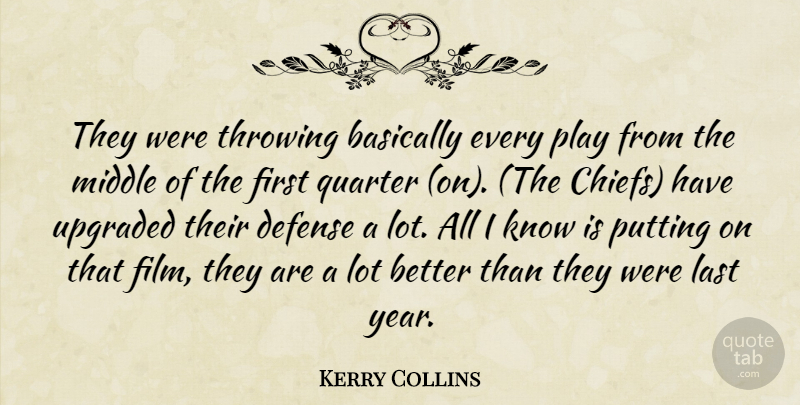 Kerry Collins Quote About Basically, Defense, Last, Middle, Putting: They Were Throwing Basically Every...