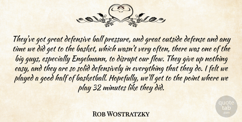 Rob Wostratzky Quote About Ball, Defense, Defensive, Disrupt, Felt: Theyve Got Great Defensive Ball...