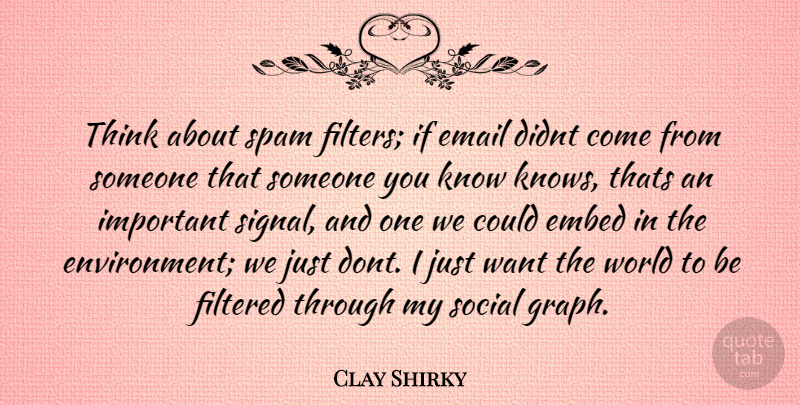 Clay Shirky Quote About Thinking, Important, World: Think About Spam Filters If...