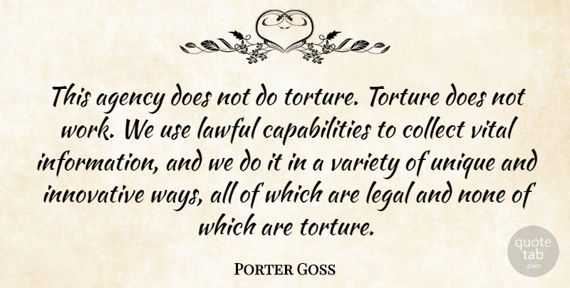 Porter Goss Quote About Agency, Collect, Innovative, Lawful, Legal: This Agency Does Not Do...
