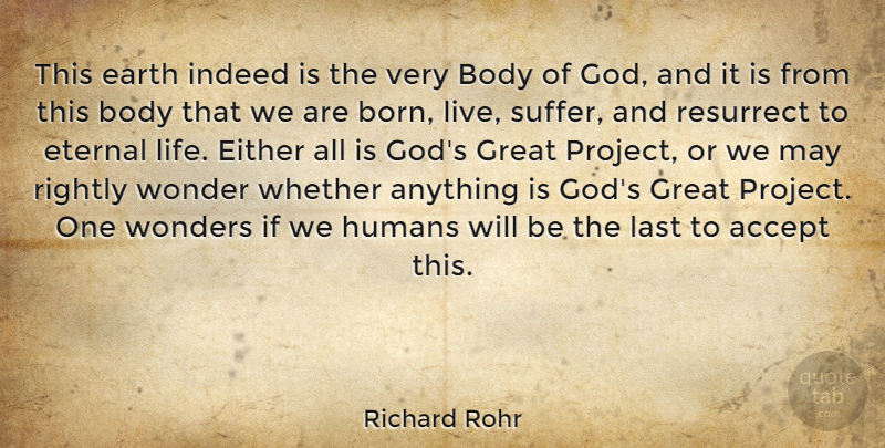 Richard Rohr Quote About Accept, Body, Earth, Either, Eternal: This Earth Indeed Is The...