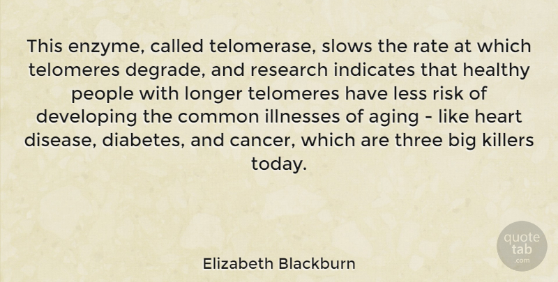 Elizabeth Blackburn Quote About Aging, Common, Developing, Healthy, Heart: This Enzyme Called Telomerase Slows...