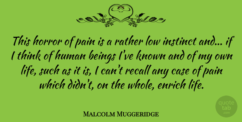 Malcolm Muggeridge Quote About Pain, Thinking, Horror: This Horror Of Pain Is...