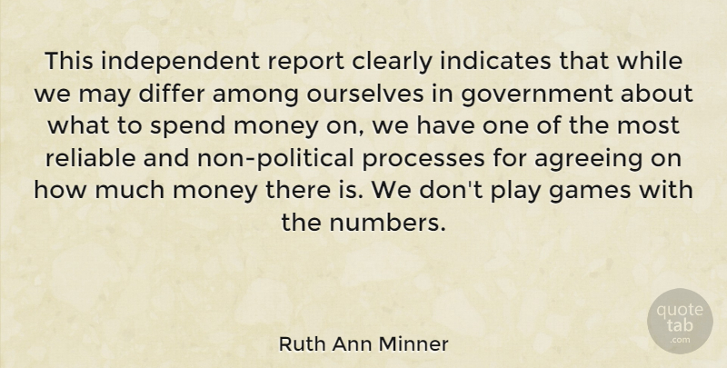 Ruth Ann Minner Quote About Agreeing, Among, Clearly, Differ, Games: This Independent Report Clearly Indicates...