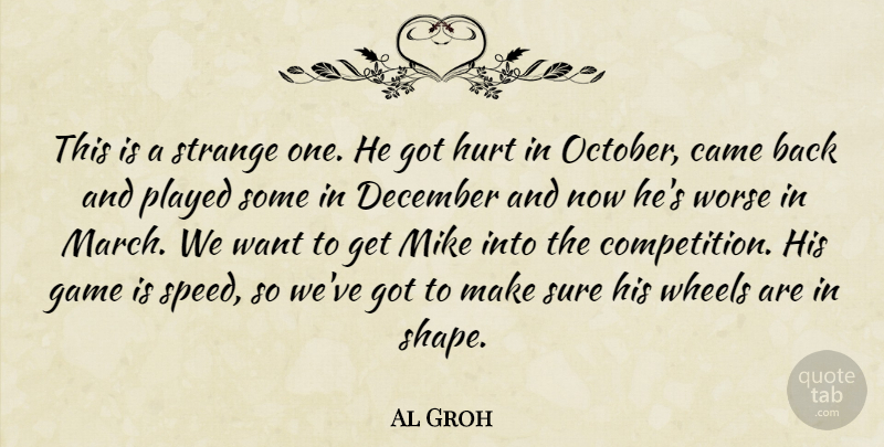 Al Groh Quote About Came, December, Game, Hurt, Mike: This Is A Strange One...