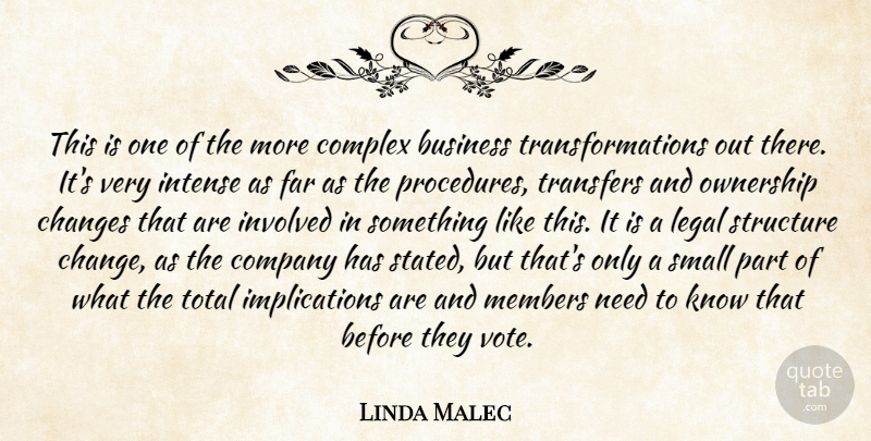 Linda Malec Quote About Business, Changes, Company, Complex, Far: This Is One Of The...
