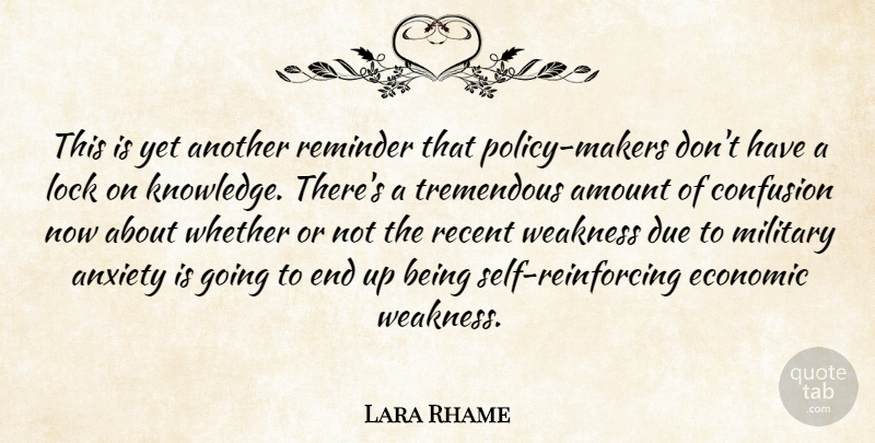 Lara Rhame Quote About Amount, Anxiety, Confusion, Due, Economic: This Is Yet Another Reminder...