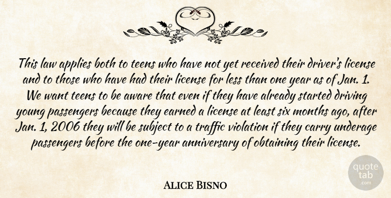 Alice Bisno Quote About Anniversary, Applies, Aware, Both, Carry: This Law Applies Both To...