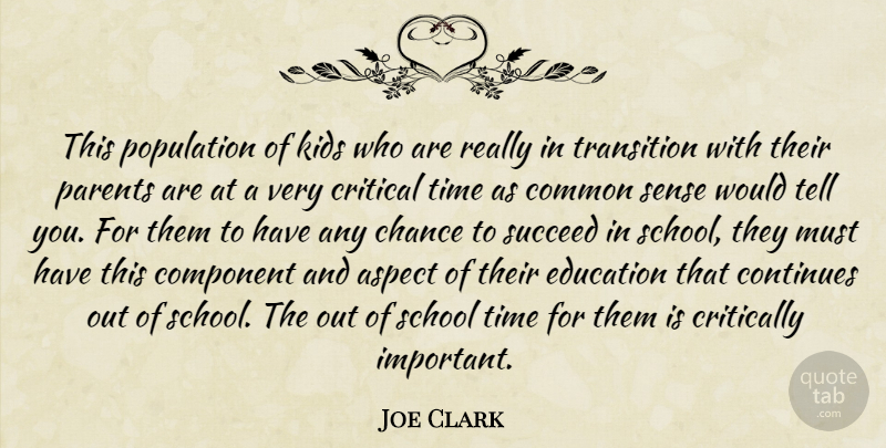 Joe Clark Quote About Aspect, Chance, Common, Component, Continues: This Population Of Kids Who...