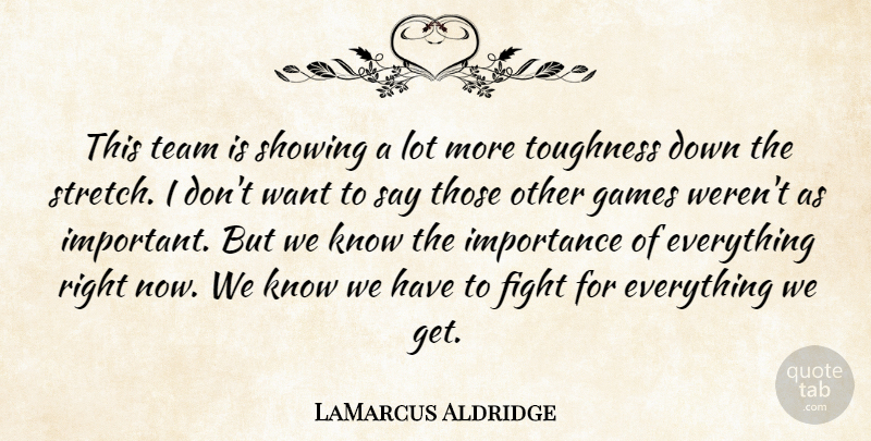 LaMarcus Aldridge Quote About Fight, Games, Importance, Showing, Team: This Team Is Showing A...