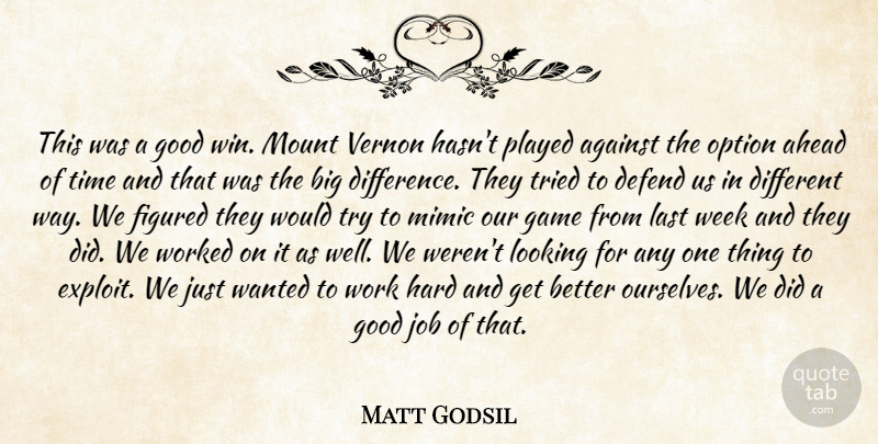 Matt Godsil Quote About Against, Ahead, Defend, Figured, Game: This Was A Good Win...