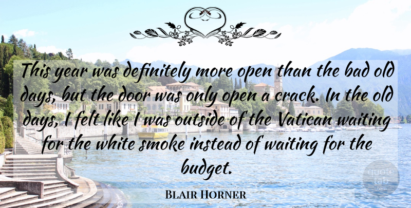 Blair Horner Quote About Bad, Definitely, Door, Felt, Instead: This Year Was Definitely More...