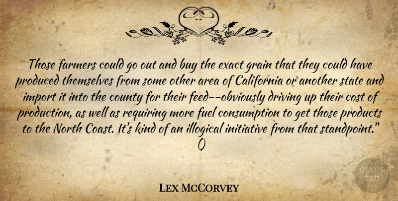Lex McCorvey Quote About Area, Buy, California, Cost, County: Those Farmers Could Go Out...