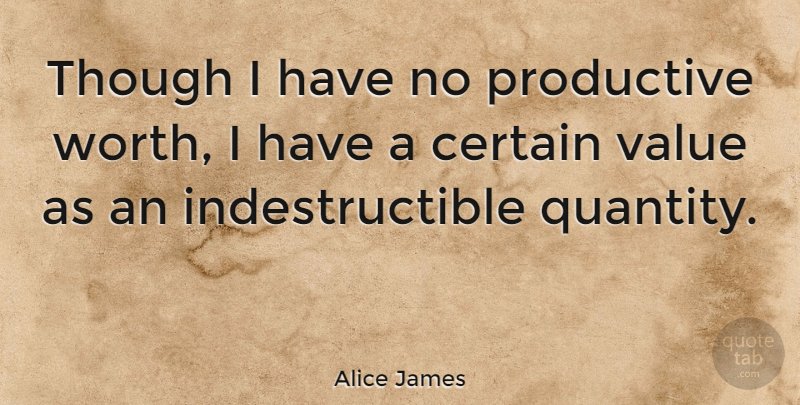 Alice James Quote About Certain, Quantity, Indestructible: Though I Have No Productive...