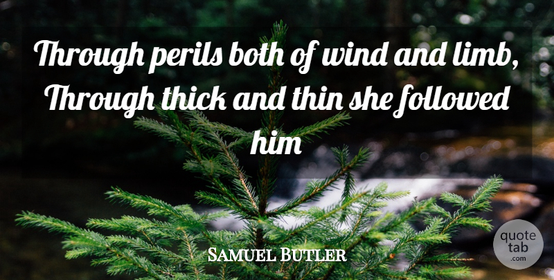 Samuel Butler Quote About Both, Followed, Perils, Thick, Thin: Through Perils Both Of Wind...