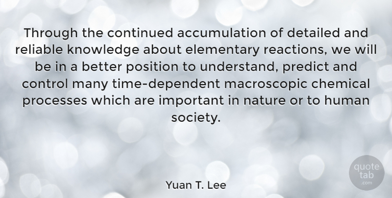 Yuan T. Lee Quote About Important, Reactions, Process: Through The Continued Accumulation Of...