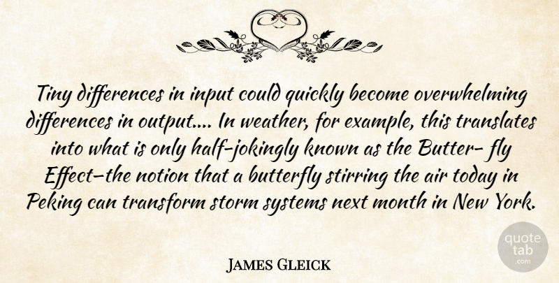 James Gleick Quote About New York, Butterfly, Air: Tiny Differences In Input Could...